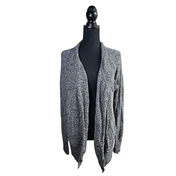 Lou & Grey Merino Wool Blend Draped Open Cardigan Black White Speckled Size Sm - Picture 1 of 7